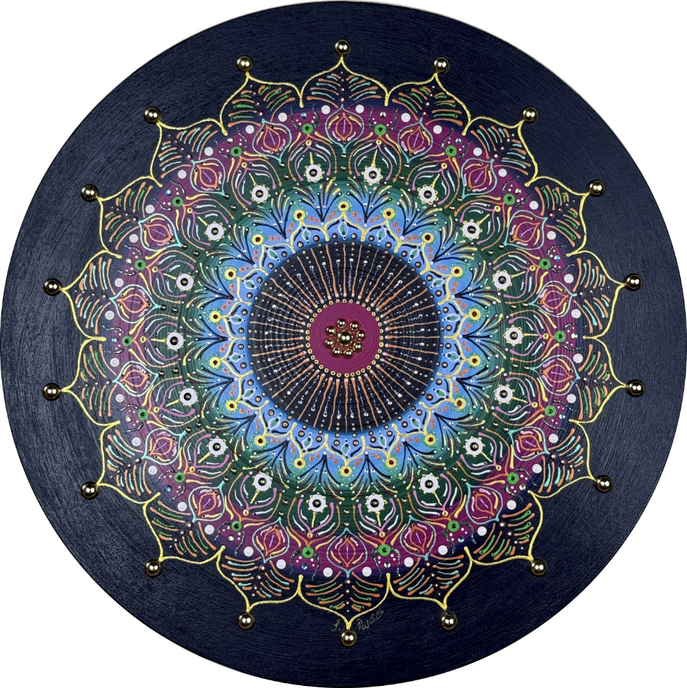 ©Sonia Parchet - Flower of Connections -Blue Calmness -Acrylic on Wood - 30cm round