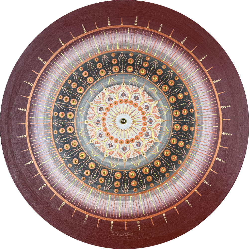 ©Sonia Parchet - Flower of Connections -Earth Bud- Acrylic on Wood - 30cm round