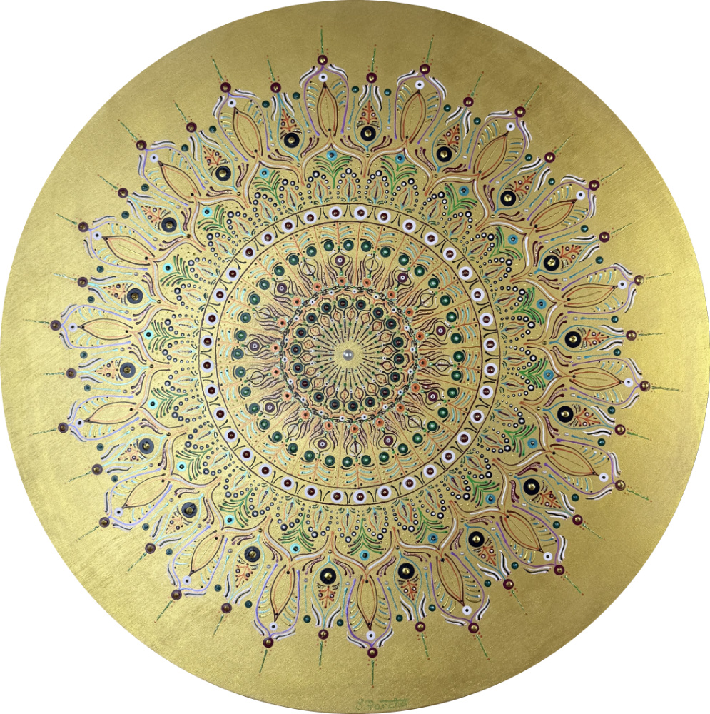 ©Sonia Parchet - Flower of Connections -Golden Middle -Acrylic on Wood - 60cm round