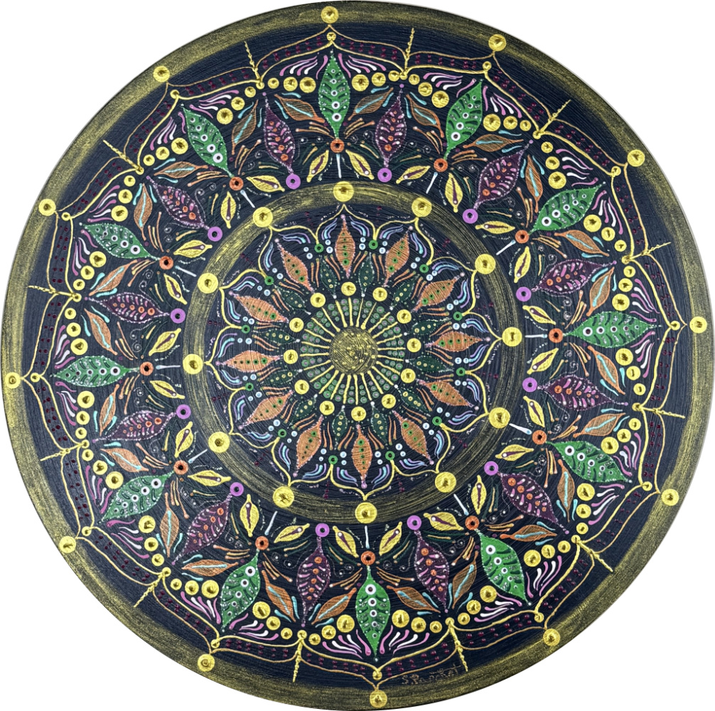 ©Sonia Parchet - Flower of Connections -Nature Leaf -Acrylic on Wood - 30cm round