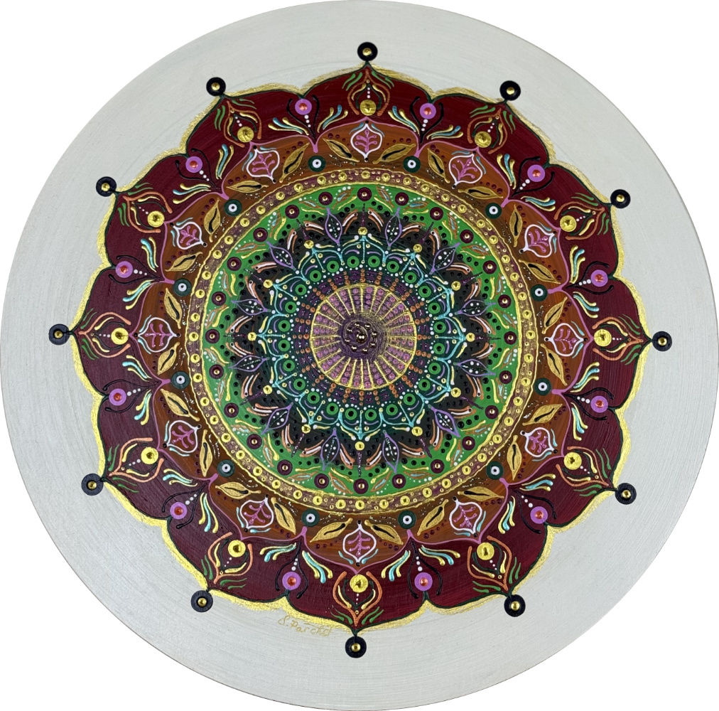 ©Sonia Parchet - Flower of Connections -Red Beauty -Acrylic on Wood - 30cm round