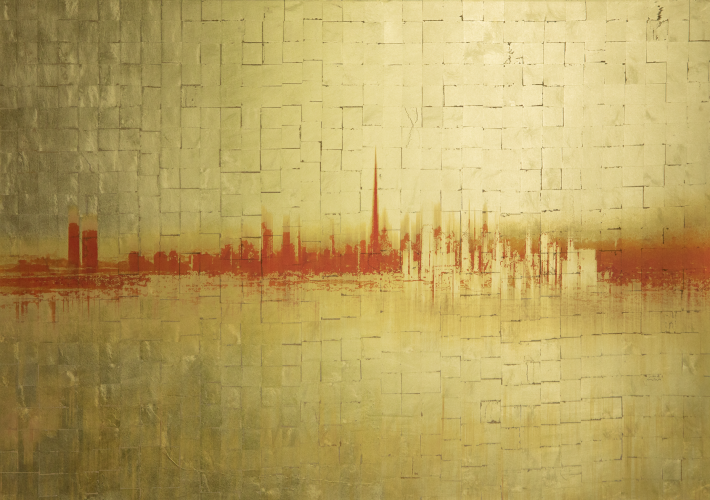Dubai, Print on 24-karat gold leaf, 77 x 115 cm, 2024