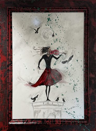 Il Violinista, Wooden frame with a colored resin finis, H:115 cm B: 85 cm, 2026