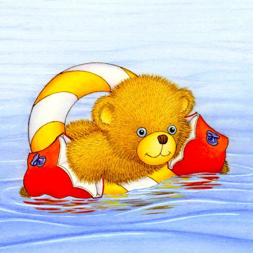 Bär mit Schwimmreif, print of pencil paintings, 35,0 × 35,0 cm, 2026