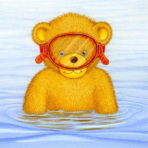Bär mit Taucherbrille, print of pencil paintings, 18,8 × 19,0 cm, 2026