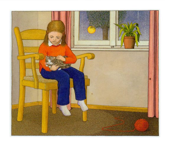 Katze auf Christines Arm, print of pencil paintings, 35,0 × 31,0 cm, 2026