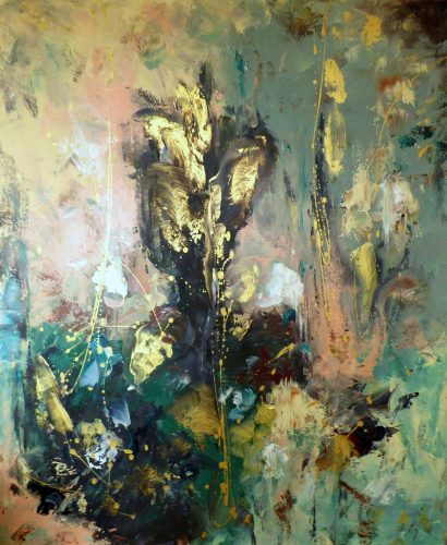 Lady Iris, Acryl, gold on canvas, 100 x 120 cm, 2026