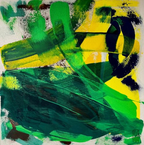 Old Swiss stone pine forest - timeless, charcoal, ink, acrylic on raw canvas, 80 x 80 x 2 cm, 2026
