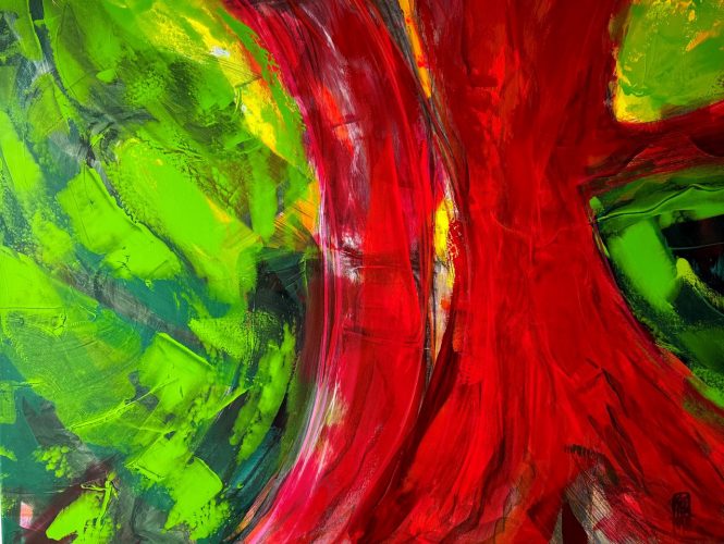 Pure power and light - Swiss stone pine forest, Pastels, charcoal, acrylic, ink on canvas, 120 x 90 x 2 cm, 2026