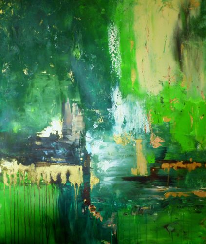 Soft Greens, Acryl, gold on canvas, 100 x 120 cm, 2026