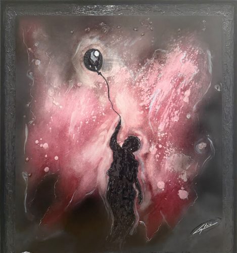 Mio Universo, V2A stainless steel, paint, acrylic paint, K2 spray paint, multiple layers of pencil, 90 x 80 cm, 2026