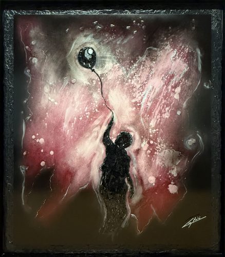 Mio Universo, V2A stainless steel, paint, acrylic paint, K2 spray paint, multiple layers of pencil, 90 x 80 cm, 2026