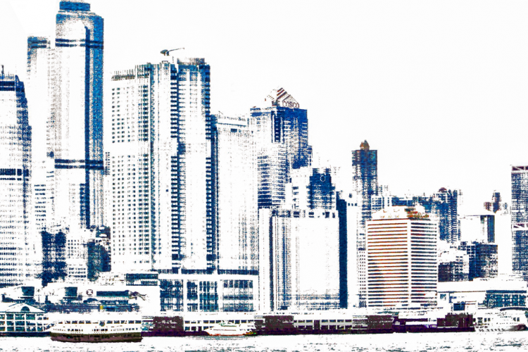 © Thomas Falkner - Skyline Hongkong -Digital Abstraction Beneath Plexiglass - 60 x 90 cm - 2024