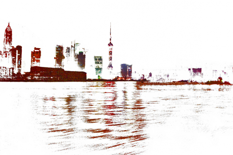 © Thomas Falkner - Skyline Shanghai -Digital Abstraction Beneath Plexiglass - 60 x 90 cm - 2023