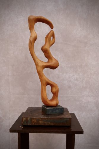 ©Klaus Koch - The Path of Insight_The Journey of Three - Pear wood on stainless steel base - 38 x 13 x 7 cm - 2023