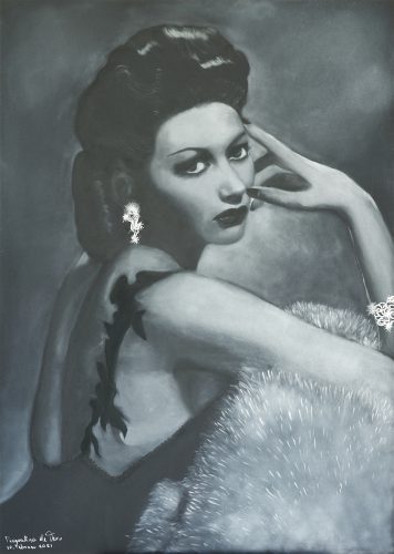 ©Pasqualina de Vero -YVONNE DE CARLO I - PanPastel on black Kapa Graph lightweight board - 50x70cm - 2021