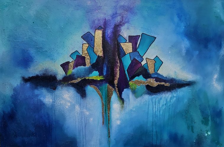 ©Pia Malmstrup-Space Castle - Acrylic gold and ink on canvas - 120 x 80 cm - 2024