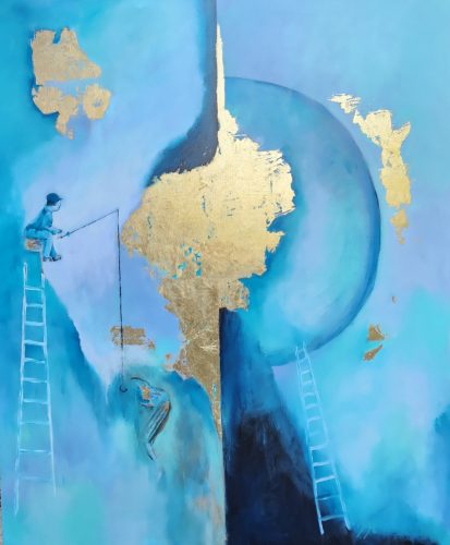 ©Pia Malmstrup-The man without a phone - Acrylic on canvas deep frame - 120 x 100 cm - 2024