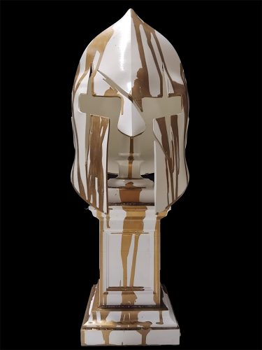 ©Theodoros Nikolaidis - My History - Spartan - Helmet Sculpture white - Mixed Media - Limited Edition _No 24 of 50 - 50 x 22 x 22 cm - 2025