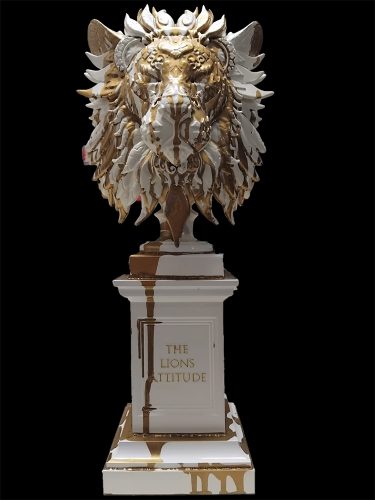 ©Theodoros Nikolaidis - The Lion’s Attitude Sculpture golden - Mixed Media - Limited Edition _No 9 of 50 - 48 x 22 x 22 cm - 2025